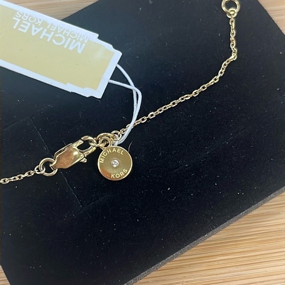 Brand New Michael Kors Gold Tone Rhinestone Heart Logo Charm Locket Necklace - Picture 8 of 13